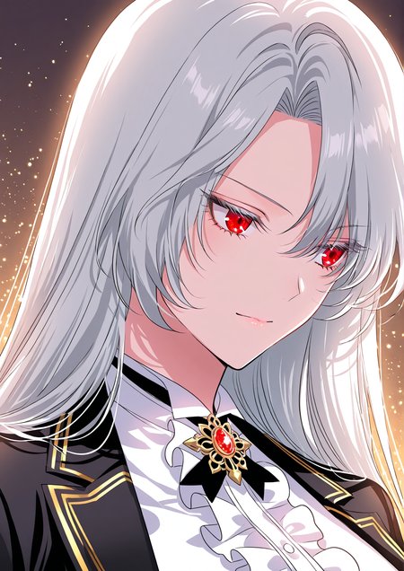 <lora:Raviel_Ivansia__SSS_Class_Suicide_Hunter__Illustrious:1>
1 girl, solo, long hair, white hair, straight hair, red eyes,
white ruffled blouse, black blazer with gold trim, decorative brooch, black pleated skirt, gold-trimmed skirt, high-waisted skirt, black thigh-high socks, black heels, school uniform style
masterpiece, best quality, intricate details, gothic fantasy, upper body portrait, dramatic pose, confident gaze, cinematic lighting, clean background, glowing magical particles, detailed face, vibrant colors