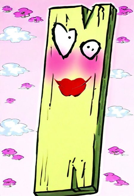 Pl4nk, pl4nk, Masterpiece, highest quality, a plank of wood, high quality, blush, wearing bikini, big breasts, solo, lipstick, cherry blossoms background, cloud, no humans,