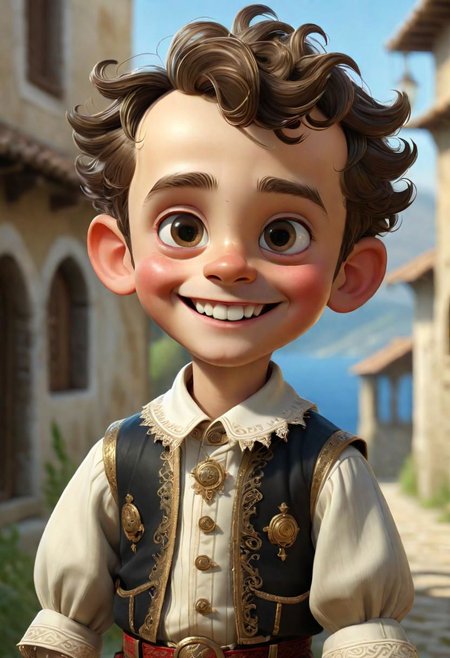 (((masterpiece:1.7))), (((randomly picked cute male child_1.8))), (smiling and happy:1.5),  (full-body shot:2), (traditional male costume of Calabria from Arbereshe Community), filigree, 8k, cartoon digital illustration, cute big pixar reflective eyes, unreal engine cinematic smooth, dreamlike, intricate detail, oil on canvas by Mark Ryden, golden ratio, perfect composition, UE5, trending on artstation and cgsociety, soft natural volumetric cinematic perfect light, award-winning photograph, by Anno1313 art style, --chaos