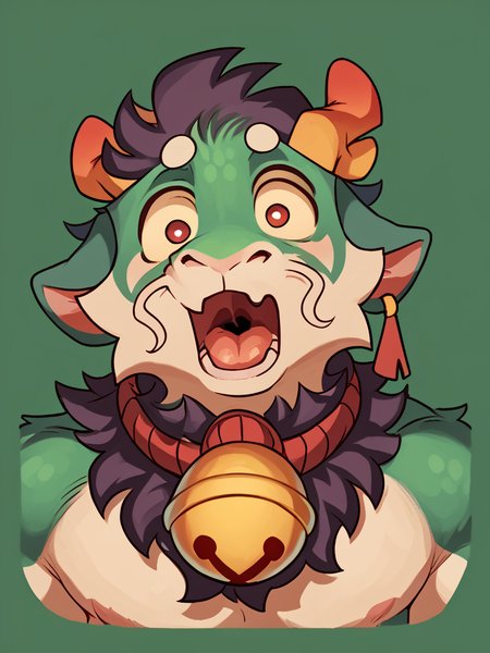 score_9, score_8_up, score_7_up, high quality, hires, male, solo, meesh, by meesh, anthro, furry, shock, open mouth, red eyes, bell, topless, looking at viewer, <lora:Greene:1>, <lora:Meesh_Style_B:0.8>