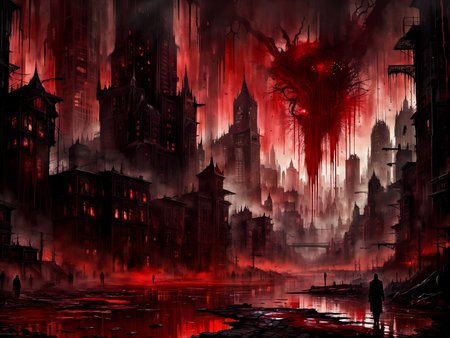 <lora:HorrorAI:.8> BloodSoakedAI  city , Highly detailed, horror setting, intricate detailed background