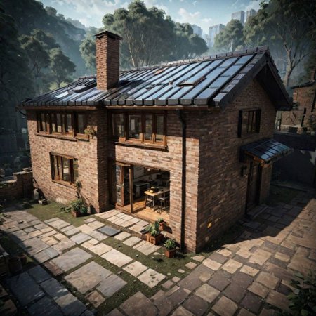 (a small house with chimney,  big window,  metal roof,  wooden floor:1.3),  (shot from outside,  extra long shot,  wide-angle lens,  POV,  DOF:1.2),  (direct sunlight,  dramatic lighting,  ray tracing,  clear shadow,  light pollution:1.1),  (harmonious color:1.1),  brickhouse,<lora:EMS-277822-EMS:0.800000>,brickhouse, great lighting, shadowrun_character, shadowrun_dungeon, shadowrun_surface, shadowrun_dungeon_party, shadowrun_party, cyberpunk, netrunner, enforcer, shaman, oni, courier, neo-aztec, high-tech lowlife, masculine, feminine, OverallDetail
