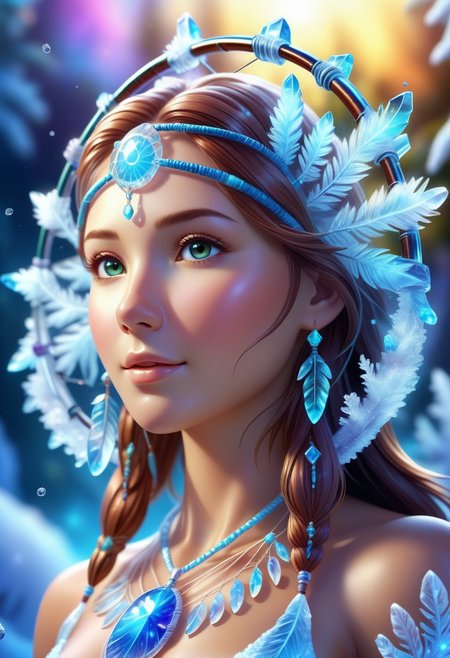 made out of Jed-Blmicry, masterpiece, full of details, Digital art, pleasant Dreamcatcher, Islandpunk, Depth of field 100mm, pretty, <lora:BioIceCrystalStyle-000006:0.7>, located artistic, winning, full color, rich deep colors, lush, detailed, great light, very inspirational