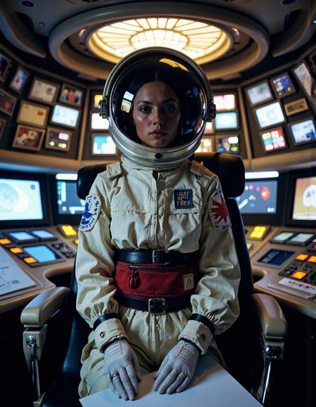 nostromo style woman wearing spacesuitstyled by Tom Ford, space helmet, jumbotron, ceiling decoration, control panels, buttons, switches, lights, science fiction, horror,
extremely detailed, sharp focus, sharp