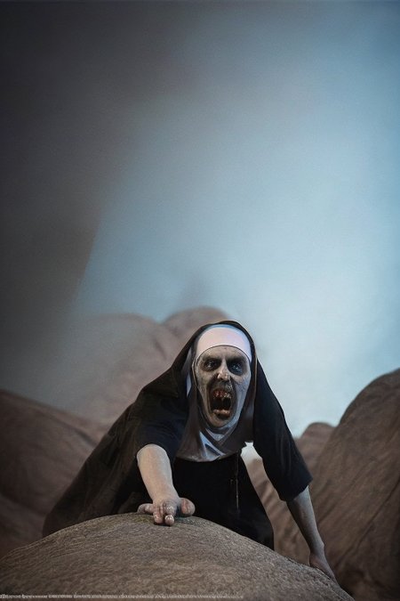 (scarynun:1.2) rock climbing, <lora:theNun_v10:1>, (ultra-wide angle photo, studio lighting, hard light, Fujifilm X100V, hyperrealistic, big depth of field, colors, hyperdetailed)