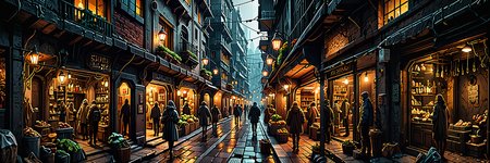 an underground city with shops houses and people <lora:add-detail-xl:1> extreme detail, high quality, dark  colors, dramatic shading