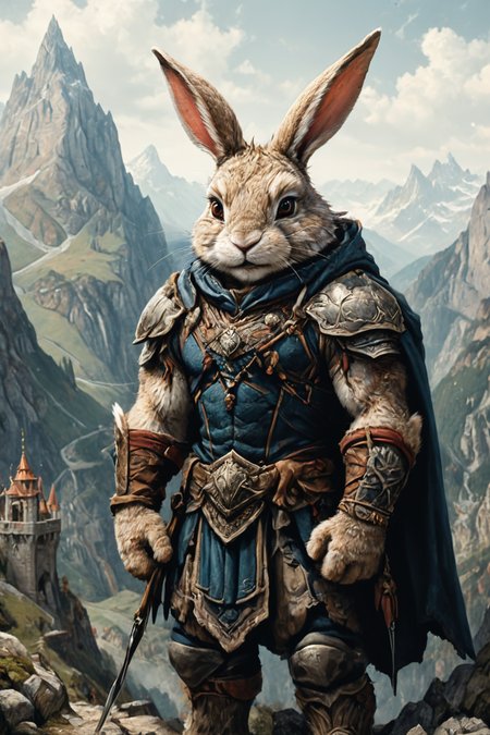 Detailed digital portrait of an anthro Rabbit at a Mountain pass guarded by stone gargoyles, <lora:xl_more_art-full_v1:0.5>,  <lora:The_Crazy_Style:0.7> <lora:anthro_muscular:0.7>
