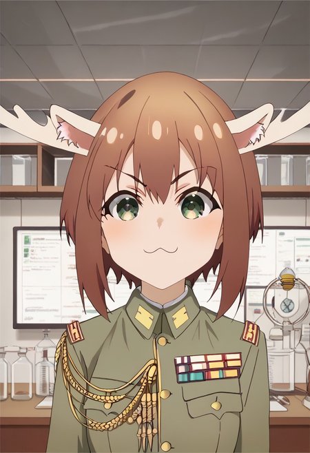 score_9, score_8_up, score_7_up, score_6_up, score_5_up, score_4_up, detailed eyes, detailed skin, source_anime, source_anime, masterpeice, best quality, very aesthetic, absurdres, BREAK, 
<lora:noko.pony:1>,
noko, <lora:IJAuniformXLv1:1> ((IJA Showa, IJA officer, light green uniform, golden sling:1.4,general staff:1.4, )), indoors, lab, laboratory, :3, catface,
