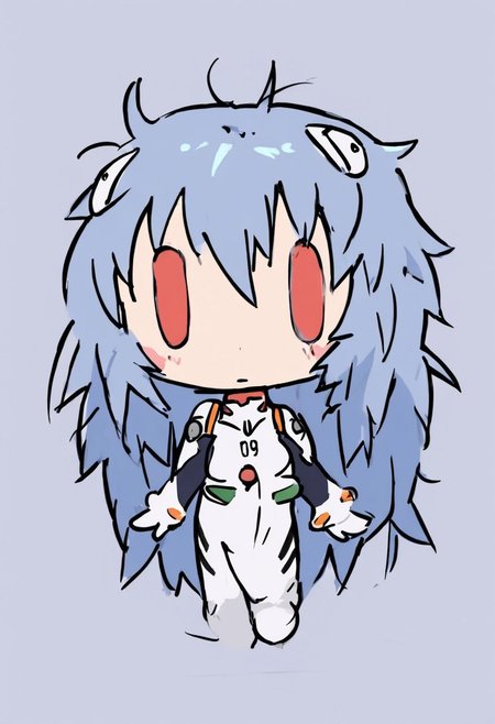score_4,score_5,score_6,score_7_up,score_8_up,score_9 ((masterpiece,best quality,ultra detailed,highres,HD,4k:1.2)), 
1 girl,solo,face focus,
chibi,full body,deformed,| |,
ayanami_rei,rei ayanami, blue hair, ((long hair, Messy Hair:1.2)),red eyes, head gear, 
bodysuit, headgear, plugsuit, neon_genesis_evangelion, white bodysuit, 
closed mouth,blush,Expressionless,