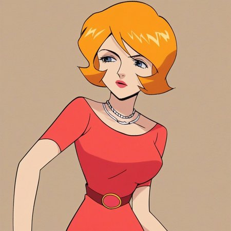 score_9, solo, lindsey_thorndyke, orange hair, short hair, necklace, dress