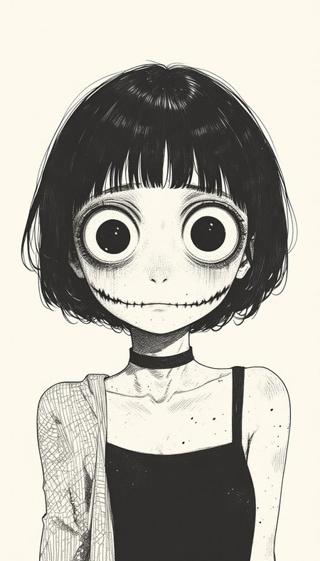 a drawing of a person with a weird face junji ito draw,,lyh_niji
