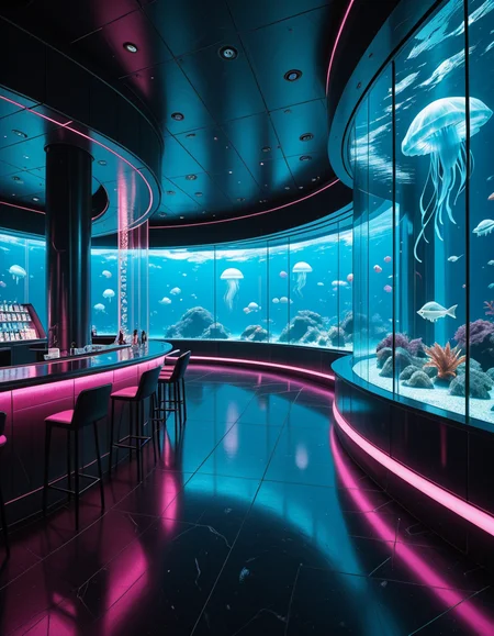 cyberpunk aquarium lounge illu