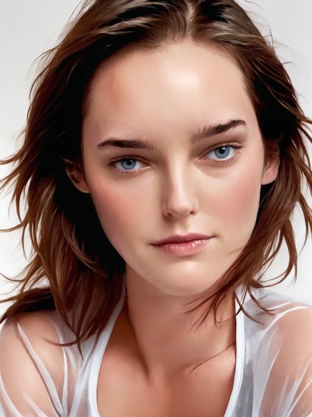 1girl, realistic, brunette, portrait, face, wearing satin pajamas, white background, looking at us,
<lora:barb-synth-xl-lora-1:1>