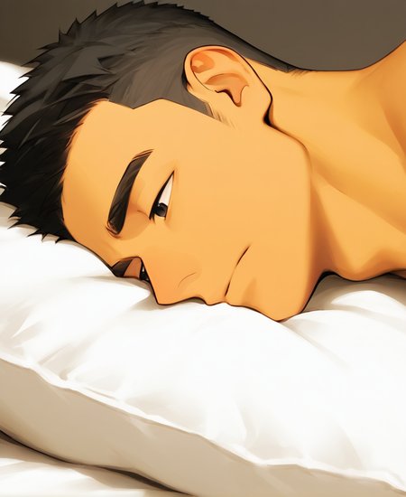 ((source anime)), breeze style, ((anime eyes:1.5, small nose, simple mouth:1.5)), short hair, score_9, score_8_up, score_7_up, Korean, <lora:Expressive_H:1.4>, ((handsome man:1.2, light skin)), (focus male, solo:1.1), masterpiece, best quality, ((1man, 1boy, mature man:1.4)), masterpiece, best quality, amazing quality, 
<lora:Breez_Style_Wv5:1>. breeze style,
breeze style, very awa, absurdres, newest, perfect quality, detailed background, high quality, intricate details, stunning masterpiece, outstanding composition, very aesthetic, ((best quality:1.2)), Male focus, (( a boy lying on bed)),