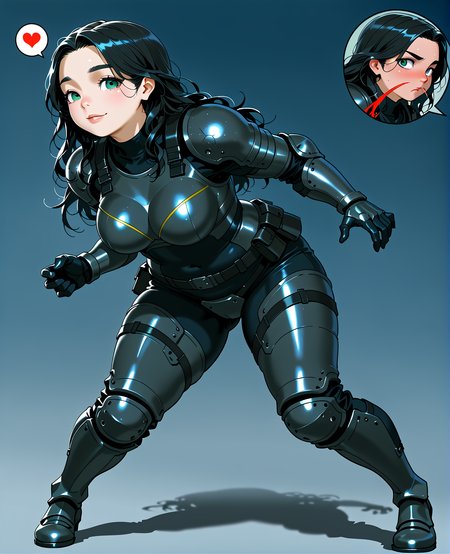 PonyScores7, source_anime, ah1, <lora:natsumi_style:0.5>, <lora:by_usakun-pony:0.4> by usakun, <lora:Akina_Bbw_Style_-_PonyXL:0.2> AkinBw
BREAK 1girl, (curly hair), long hair, (black hair:1.3), mature female, (parted hair:1.7), (round face:1.2), (thick eyebrows:1.5), (curvy), round-chin, (greenish hazel eyes), caucasian, (downturned eyes:1.4), (plump face), messy hair, <lora:Round_face:0.1>, <lora:ETO_OCPonyXL:0.5> eto_oc, skindentation, (plump), thick thighs, wide hips, busty, voluptuous, kinky curls, lips, <lora:venus body PonyXL:0.4>,  (aroused, full-face blush, nosebleed, spoken heart, expressionless, o.o, flustered, surprised, charmed, smile), (fighting_stance), (Mythical creature migration across a vast, otherworldly landscape), looking at viewer, ( <lora:Some_Kind_of_Iridescent_Damascus_Steel_XL:0.8> Iridescent Damascus, iridescent damascus armor,  sleek metallic with shifting colors of blue, silver, and gold, smooth surface with intricate texture, glowing subtle highlights, polished armor with minimalistic design, light reflections creating a fluid, liquid-like effect, modern and elegant armor with a futuristic feel, <lora:Terraformars:0.4> terraformarsmoviebodysuit, armored bodysuit, boobplate, shoulder pads, wrist guards, gloves, utility belt, belt pouch, hip armor, crotch plate, thigh armor, knee pads, shin guards, armored shoes)
BREAK <lora:xl_more_art-full_v1:0.2>, <lora:shinyskin2:0.2> glistening skin, <lora:aesthetic_anime_v1s:0.2>, <lora:Expressive_H:0.2> Expressiveh, <lora:hairdetailpxl:0.2> hairdetailpxl, <lora:EpicF4nta5yXL:0.2>, <lora:detailxl:0.2> detailxl, <lora:Fant5yP0ny:0.2>, best quality, amazing quality, best aesthetic, absurdres, <lora:expressive eyes:0.2> expressive eyes, <lora:eyedetailpxl:0.2> eyedetailpxl, illustration, Volumetric_Lighting, ultra-detailed, very aesthetic, intricate details, 8k, masterpiece, best_quality 
BREAK (Ground level view medium Close shot (focus on feet)) 
BREAK <lora:Eyes_High_Definition:0.3> EyesHD, Stable_Yogis_PDXL_Positives, AS-Adult, <lora:Complicated fantasy portrait - XL Pony V2.0:0.4>, bad-hands-5