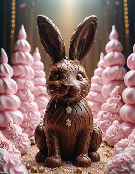 cinematic still 1rabbit, made from chocolate, portrait, candyland . emotional, harmonious, vignette, 4k epic detailed, shot on kodak, 35mm photo, sharp focus, high budget, cinemascope, moody, epic, gorgeous, film grain, grainy, 1rabbit, made from chocolate, portrait, candyland, cinematic, stunning, highly detailed, formal, serious, determined, color, fine detail, intricate, elegant, dramatic, sharp focus, professional, great composition, iconic, fantastic, artistic, imposing, awesome, emotional, shiny, colorful, symmetry, illuminated, amazing, epic, polished, complex, brilliant