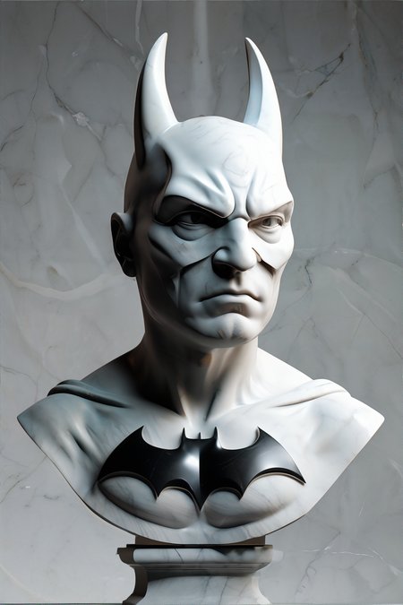 <lora:marblebust:0.8>, marble statue bust of Batman || <lora:marblebust:0.2>, marble statue bust, masterpiece, 8k, high resolution, shallow depth of field, sharp focus