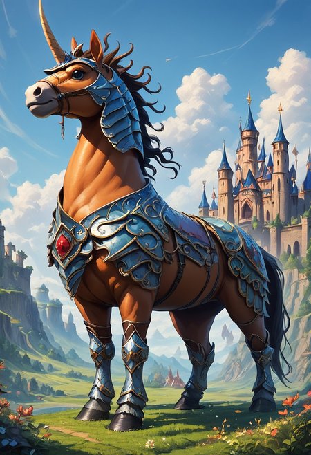 score_9, score_8_up,  score_7_up, score_6_up, score_5_up,  ((masterpiece)), digital art, fantasy, rpg, castle, horse+shrimp, hybrid, feral, solo, armor, majestic