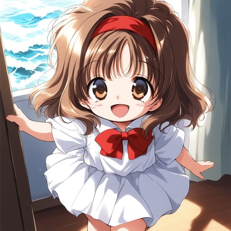 score_9, score_8_up, score_7_up, source_anime, rating_explicit, BREAK  <lora:Kana_graduate_XL:1> Kana_graduate, brown eyes, brown hair, long hair, red hairband, bangs, short stack, wave hair,
1girl, open mouth, red bow,  bowtie,   solo, clause up face,  white skirt,
smile, 
standing,
room, flooring, curtain,
looking at viewer, 
cowboyShot,