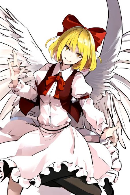 solo_focus, 1girl, ((white background, simple background)):2, (((masterpiece))), ((best quality)), ((ultra-detailed)), high resolution, absurdres, highres, ultra-detailed 8k unity wallpaper, 
solo, 1girl, gengetsu, 
arcueid_\(tsukihime\), 
solo, 1girl, smile, short_hair, shirt, breasts, blonde_hair, bow, long_sleeves, skirt, ribbon, dress, yellow_eyes, hair_bow, thighs, collared_shirt, red_bow, wings, vest, bowtie, black_pantyhose, red_vest, pink_shirt, red_bowtie, feathered_wings, pink_dress, open_vest, white_shirt_white_skirt, white_shoes, blonde_short_hair, red_head_bow_ribbon, one_piece_head_bow_ribbon, bow_ribbon, white_angel_wings, white_drees, brown_vest, wear_outside, twin_wings,