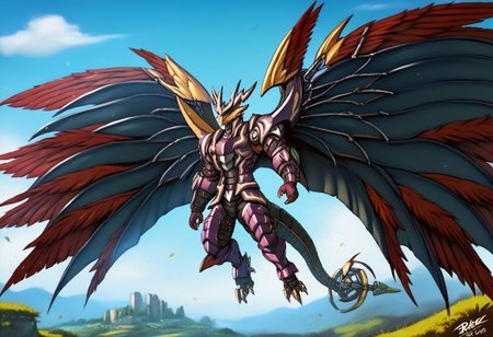 (hi res), ((masterpiece)), ((best quality)), (8k hd, hdr:1.1,score_9, score_8_up, score_7_up, score_6_up, score_5_up, score_4_up, rating_safe,dexdoru dragon,outdoors,wings,horns,multiple wings,outdoors