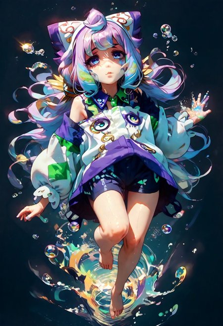 klara_(pokemon)  (aged_down, cute:1.3), score_9, score_8_up, score_7_up, score_6_up, score_5_up, (aged_down:1.5), baby hand, tiny nose, small nose, (barefoot:1.2), (swimming in the air, flying, floating:1.1), (anime:1.3), 1girl, solo, 
sango, aaa,
swirls, colorful, glowing, dancing,  (arms behind back:0.9), armpits, looking back, (thigh gap:1.5), trim,  thigh_strap, thigh strap, faint smile, glisten, glistening skin, (huge bubbles in background:1.1), 
(half closed eyes:1.4), (full body:1.2), lower_body, blank background, wide_hips,