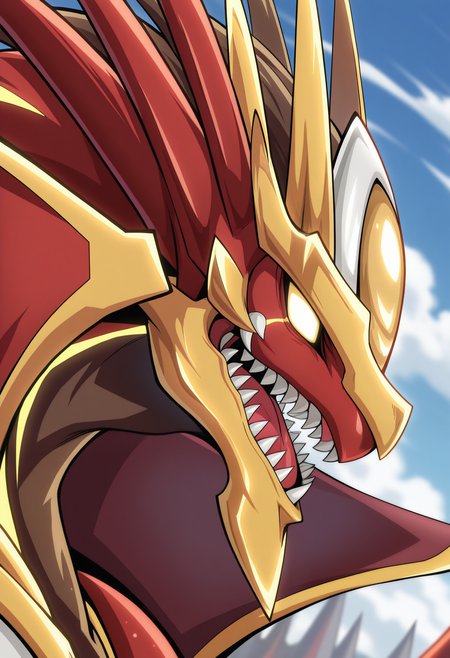 masterpiece,best quality,amazing quality, 1boy, solo, dr4g0n1c, dragon, multicolored skin, colored sclera, no pupils, high collar, close up, side angle, smirk,