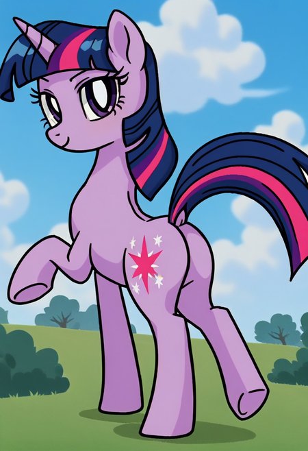 score_9, score_8_up, score_7_up, score_6_up, score_5_up, score_4_up, source_anime, anime screencap, anime coloring, retro artstyle, BREAK, tall  skinny slender slim equine Twilight Sparkle, unicorn, female, mare, pony, solo, horse butt, perfect butt, bubble butt, 8U881E, toned body, toned forelegs, outdoors, back roads, dutch angle, looking at viewer, perspective, <lora:EarlyAkira_v4:0.4> <lora:Pony_MLP_v1.5:1>  <lora:8U881E:0.6> <lora:pony_001:1> <lora:1990s_hentai-V1:0.4>