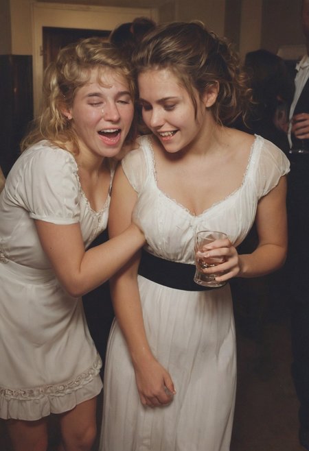 Darker lighting and atmosphere. Sensual and turned on by each other. Drinking sacrament wine.  More drunk. One woman has large breasts.Hyper realistic. More drunk and wasted. Two Mormon sister missionaries getting drunk in their apartment after a long day proselyting. They are obviously visibly very intoxicated.  Leaning together lovingly. Very drunk eyes. Very drunk sultry eye contact. more drunk expression. Disheveled hair. (((Falling, tripping, staggering, dizzy, sleepy))). (((blackout drunk))).Realistic skin. Film grain. Typical lighting wearing a nice modern dress. (((20 year old Mormon Temple square sister  missionary))). Her hair is very disheveled. She drank a lot of tequila(((heavily lidded, drunk eyes))) incoherent, and completely hammered.
 (((incoherent, wasted))) very  drunk. realistic photo.{{{increasingly wasted}}} after having way too much to drink.  (((falling down))) drunken expression. cinematic lighting. (((Flirting))). Soft contented smile. She's completely wasted and wants to have sex tonight.