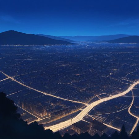 Hill, Afar, City, Night, VR 360