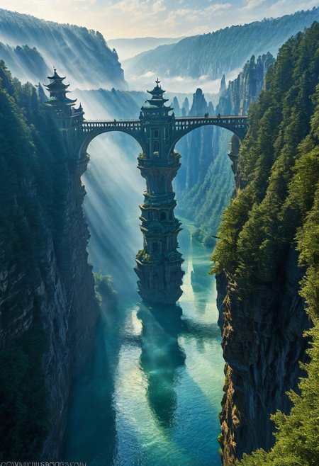 towers ringed in mist, sunrays, mixed media, surrealism, fantasy, great lighting, A surreal landscape highly detailed, extremely high-resolution details, appears trapped in an optical illusion of reflections and refractions colorful, Zhangjiajie mountains,  Vienna in contemporary Austria, baroque architecture, stone bridges, winding rivers extending to the horizon, professional photography, natural lighting, volumetric lighting maximalist. vivid, vibrant colors, intricately detailed, complex, elegant, expansive, fantastical, film photography style, medium grain, cmnt
 (8k uhd:1,4)