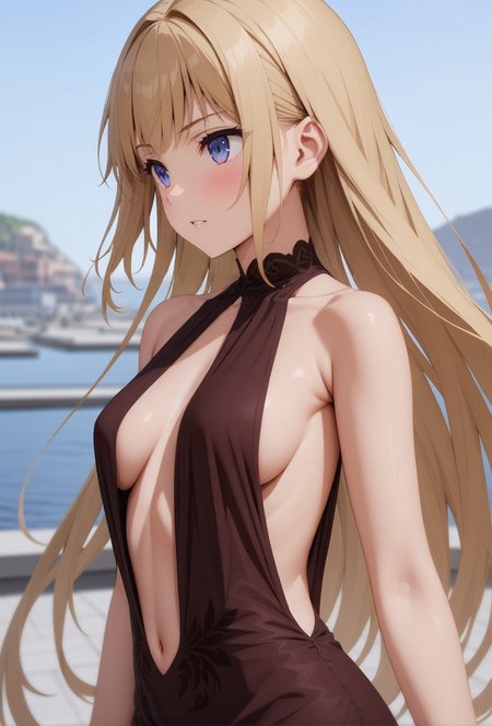 anime masterpiece, 1girl, age20, blonde hair, very long hair, hair flowing with wind, dynamic pose, front cut-out dress, ideal face, ideal body, extremely detailed, 4k, hdr, harbor background,
<lora:add-detail-xl:1.5>, <lora:BT_Front_Cut-Out_Dress_XL:0.7>