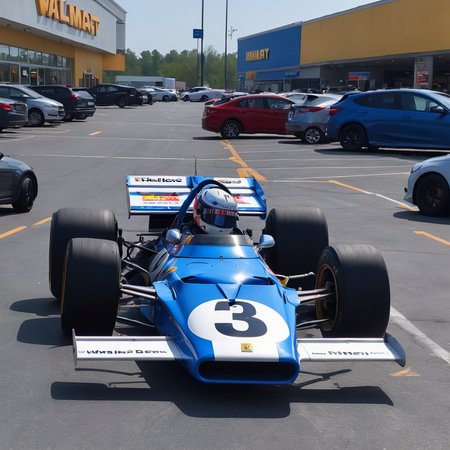 photo of a f312b, ultra detailed livery, 8k uhd, high quality, (parked in a walmart parking lot:1.4), shopping carts, customers, early hours of the morning of a summer day, 4k, glimpses of sunlight, vibrant color <lora:f312b_SDXL-LoRA-v02:0.7>