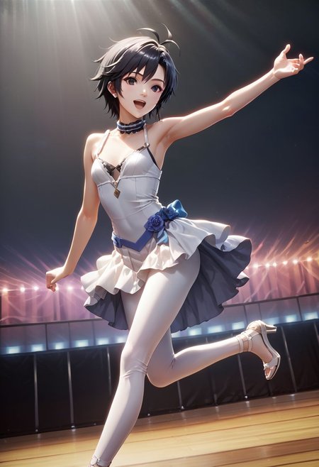 score_9,score_8_up,score_7_up,score_6_up,source_anime, <lora:Worldly_XL:1> (rock concert:1.6),
1girl, solo, full figure, dynamic pose, singing, dancing, <lora:KikuchiMakoto_pony_v1:0.9> kikuchi makoto, kkcmkt, short hair, black hair, antenna hair, hair between eyes, black eyes, flat chest, small breasts,  (idol clothes, long legs:1.2), delicate strappy heels,
hands, <lora:detailed_hands:1.05>
<lora:HandFineTuning_XL:0.55>
<lora:loraeyesxl:0.65>
zPDXL, zPDXL-neg