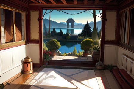 highly insanely detailed, masterpiece, top quality, best quality, highres, 4k, 8k, RAW photo, (very aesthetic, beautiful and aesthetic),  
Ancient Roman Interior Design,RomInt,ancient_roman_bedroom,bed,blanket,ancient_roman_kitchen,terra_cotta_stove,spice_jars,marble_interiors, 
<lora:RomanInterior-10:0.5>, 
(1girl:1.3), 
1other, 
(dark_skin,tan_skin,tanned skin,dark skin,dark-skinned,black-skinned,bronze skin,bronzed skin,cinematic Bronze tan tanning skin tone:1.1), 
, 
, 
(carcosa city style),(Pale Lake and Shattered Moon,pale_lake,shattered_moon,eerie_landscape,supernatural_lake),(treehouse,style of treehouse:1.2),tree,a colorful background,(gradient background), 
,âââ