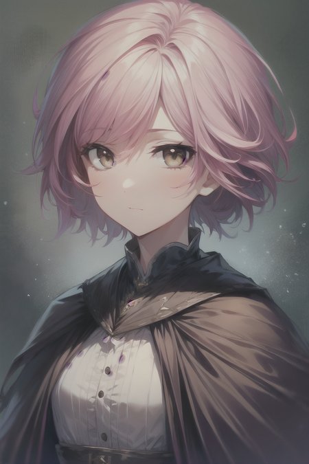 <lora:WitchHunter:1>, best quality, masterpiece, <lora:more_details:0.7>, 1girl, solo, pink hair, short hair, brown eyes
