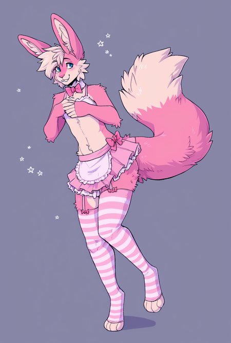 femboy, pink bunny, source_furry, score_9, stockings <lora:femboyfurry-000003:0.9>