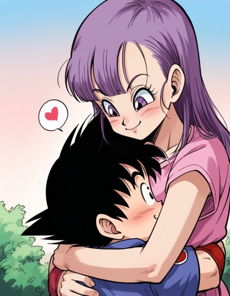 zPDXL, score_9, score_8_up, score_7_up, source_anime, BREAK
<lora:4kira_v1:1> 4kira, son goku, black hair, black eyes, bulma, purple hair, purple eyes, multiple characters, 1girl, 1boy, outdoors, happy, hugging, looking at another, cute, adorable, blush, heart, portrait,