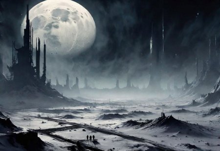 EdobHorrorLandscape,
A landscape of a deserted moon base,
hopeless, nightmare,
fog,
winter,
crimes, muders, gangs,