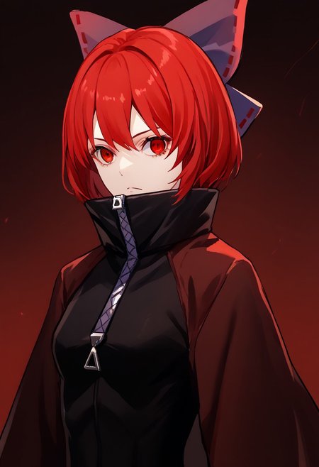score_9, score_8_up, score_7_up, score_6_up, score_5_up, score_4_up, source_anime, solo, 1girl, 
sekibanki, rocknbeat, red hair, red eyes, hair bow, bodysuit, black gloves, two-tone cape, long sleeves, 
masterpiece, best quality, very aesthetic, absurdres,