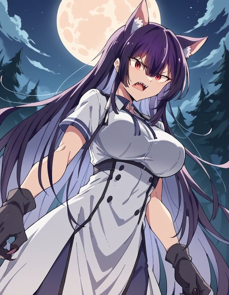 score_9, score_8_up, score_7_up, source_anime, <lora:takane-takamine-trailer-ponyxl-lora-nochekaiser:1>, takane takamine, long hair, red eyes, purple hair, large breasts, bangs, very long hair, hair between eyes, <lora:werewolf-ponyxl-lora-nochekaiser:1>, werewolf, furry, fangs, animal ears, gloves, angry, teeth, animal ear fluff,, forest, night, moon, open mouth, , dutch angle, cowboy shot