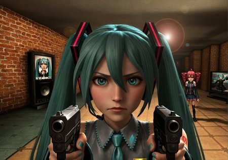 realistic, scenery, masterpiece, best quality, amazing quality, very aesthetic, absurdres, newest, 2girls, hatsune_miku, kasane_teto, eating_spaghetti, handgun, aiming_at_viewer, double_gun_pose, intense_stare, serious_expression, dual_focus, tension, cinematic_lighting, vertical_composition, portrait_view, shallow_depth_of_field, 9:16_aspect_ratio, urban_tabletop_scene, warm_sunset_light, soft_shadows, lens_flare, stylized_violence, bold_contrast <lora:POSTAL_2_Style_Lora_V1.0_ILXL_DIM16_E10:1>, <lora:dmd2_sdxl_4step_lora:1>