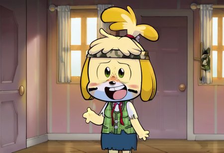 score_9, score_8, score_7, source_anime, isaruieve, window, facepaint, looking at viewer, open mouth, whisker markings, talking, buttons, teeth, blush stickers, door