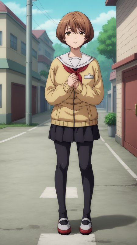 score_9, score_8_up, score_7_up, best background, detailed background, 4k, upscale, anime_source,  Yutori kokorogi, Main Outfit, solo, looking at viewer, outdoors, closed mouth, standing, full body,   <lora:JN_Yutori_kokorogi_Pony:0.8>
