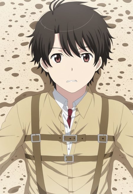 high resolution, solo, best quality, 1Boy, Inaho Kaizuka, Black Hair, Brown Eyes, panic, trapped, quicksand, dying, OverallDetail