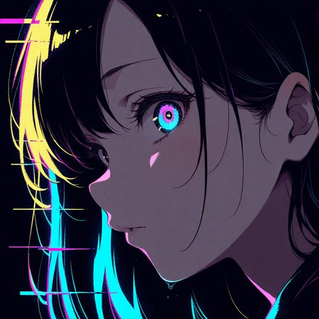 artist: Otohime, masterpiece,best quality,amazing quality, high contrast, detailed:2, glitch:2, glitching, glitchcore, (from side, three quarter view, face focus), neon,
1girl, looking at viewer, colorful, glowing outline,
 <lora:ponyv6_noobV1_2_adamW:0.9>,  <lora:Glitching:2>
