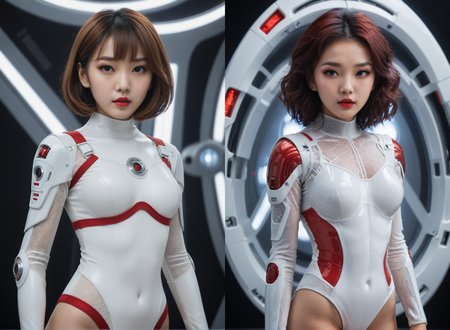 <lora:RMSDXL_Enhance:3><lora:RMSDXL_Darkness_Cinema:0.5><lora:RMSDXL_Creative:4>(1girl), (full body), (white futuristic sci-fi bodysuit), Beautiful Korean woman, kpop idol, (Cute Loose Bob hairstyle), symmetrical eyes, realistic, sharp focus, HD, highly detailed, intricate, photography, hyperrealism, hyperrealistic, film, studio portrait, detail, dramatic lighting, (red lips), (small breasts)