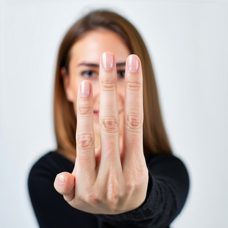A woman showing five fingers