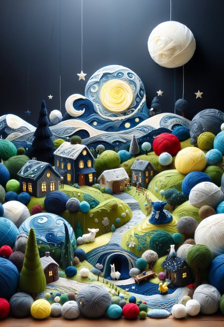 masterpiece, very aesthetic, absurdres, newest, Yarnworld, the starry night <lora:Challenge_Winnifier:0> <lora:Yarnworld-000017:1>