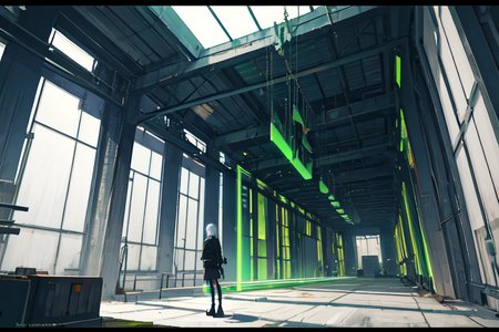 highly insanely detailed, masterpiece, top quality, best quality, highres, 4k, 8k, RAW photo, (very aesthetic, beautiful and aesthetic),  
tsutomu nihei,nihei_tsutomu,blame!,blame gakuen!,abara,TNstyle,sidonia_no_kishi,(tower,stairs,city ruins,space,spacecraft,mausoleum,megastructure in background,tunnel,sidonia \(ship\),hangar,giant room,deep horizon,lab),star \(sky\),starry sky,concrete walls,metal walls,dome,buildings,gauna,gauna mech,mist,air conditioner,tentacles,letterboxed,ventilation fan,ventilation shaft,cables,tubes,industrial pipes,lantern,fence,wire,bridge,drainpipe,machinery, 
<lora:blameLora_v10:0>, 
(1girl:1.3), 
solo focus, 
neon green background,neon magenta background,(neon color background,colored geometric background,rainbow background),âââ
